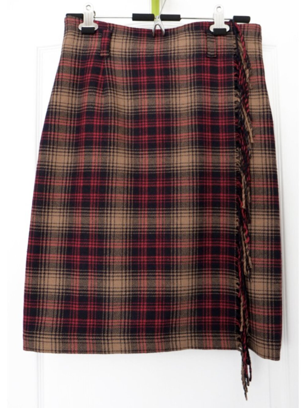 Bespoke wool plaid/tartan wrap skirt with fringe